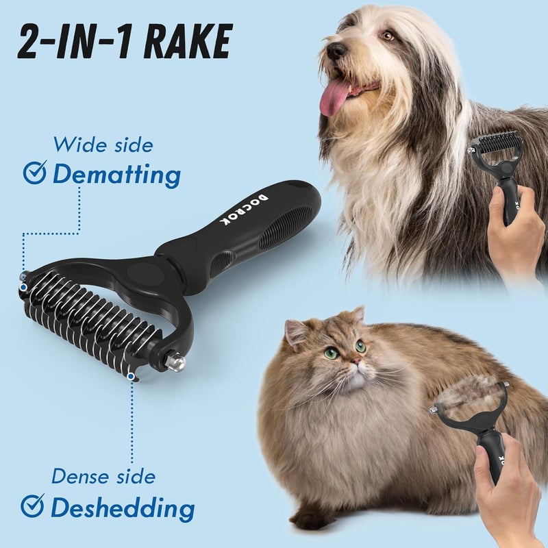 Docrok Pet Grooming Combo: Undercoat Rake, Dematting Deshedding Brush for Long-Haired Dogs and Cats, Black - Image 2
